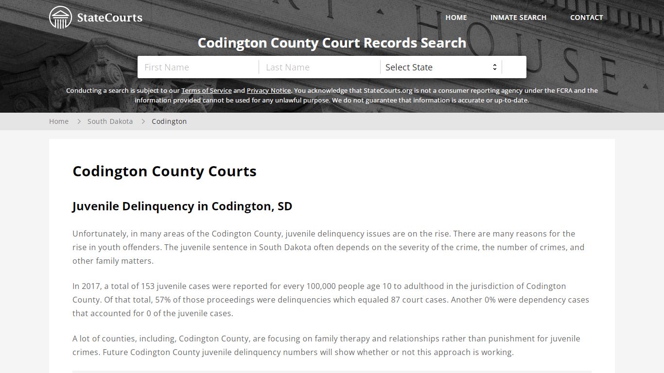 Codington County, SD Courts - Records & Cases - StateCourts